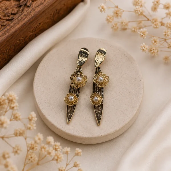 Floral Pearl Gold-Tone Drop Earrings