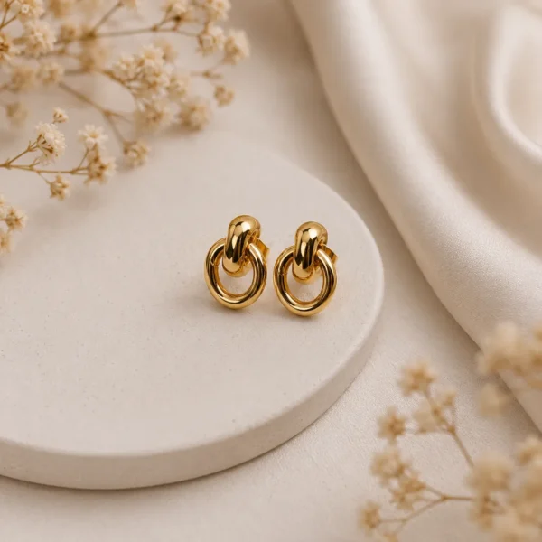 Interlocked Knot Gold-Tone Stud Earring
