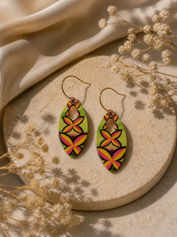 Pastel Floral Printed Oval Hoop Earrings