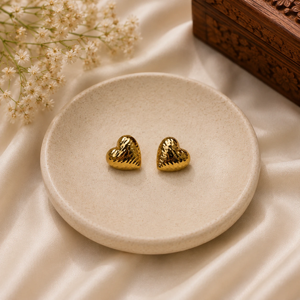 Textured Heart Stud Earrings