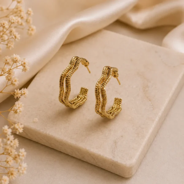 Wavy Triple Band Textured Hoop Earrings