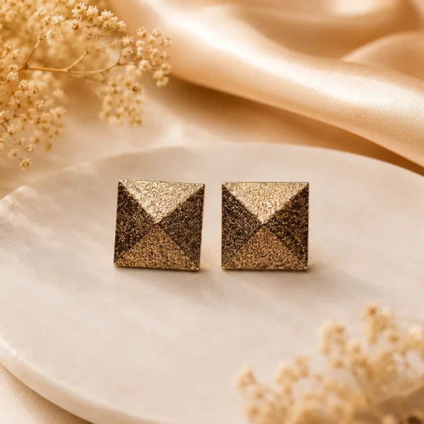 Geometric Pyramid Gold Stud Earrings